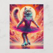 Schattige schaatskat in het roze briefkaart (Voorkant)