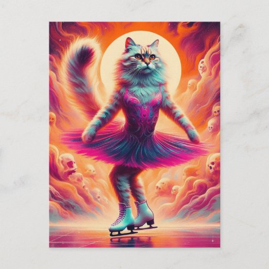 Schattige schaatskat in het roze briefkaart (Voorkant)