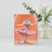 Schattige schaatskat in het roze briefkaart (Staand voorkant)
