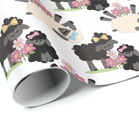 Schattige schapen en lammeren cadeaupapier (Rol Hoek)