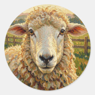 Schattige schapen op een ranch    Boerderijdieren Ronde Sticker