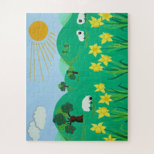 schattige schapenbomen berusten op blauwe hemel en legpuzzel (Verticaal)