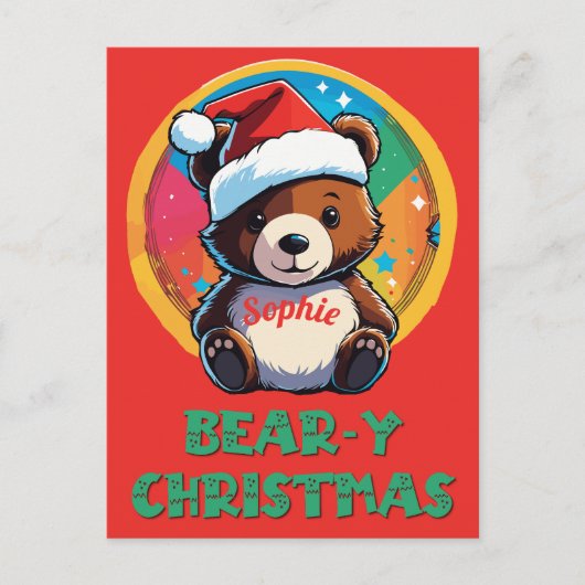 Schattige Schattig Kawaii Chibi Beer-y Kerst Beer Briefkaart (Voorkant)