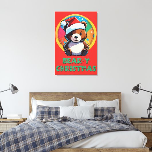 Schattige Schattig Kawaii Chibi Beer-y Kerst Beer Canvas Afdruk (Insitu (Slaapkamer))