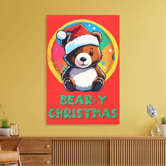 Schattige Schattig Kawaii Chibi Beer-y Kerst Beer Canvas Afdruk (Insitu (Woonkamer))