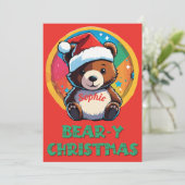 Schattige Schattig Kawaii Chibi Beer-y Kerst Beer Feestdagenkaart (Staand voorkant)