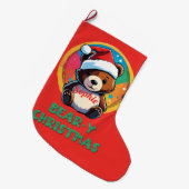 Schattige Schattig Kawaii Chibi Beer-y Kerst Beer Grote Kerstsok (Voorkant (Hangend))