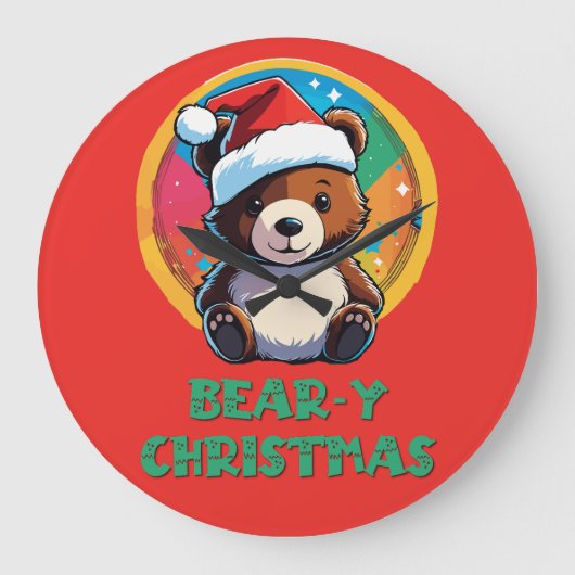 Schattige Schattig Kawaii Chibi Beer-y Kerst Beer Grote Klok (Voorkant)