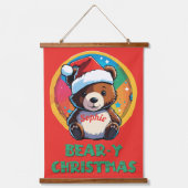 Schattige Schattig Kawaii Chibi Beer-y Kerst Beer Hangend Wandkleed (Voorkant)