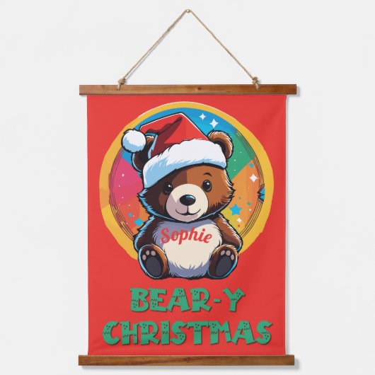 Schattige Schattig Kawaii Chibi Beer-y Kerst Beer Hangend Wandkleed (Voorkant)