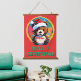 Schattige Schattig Kawaii Chibi Beer-y Kerst Beer Hangend Wandkleed