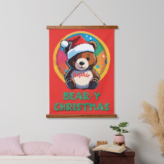 Schattige Schattig Kawaii Chibi Beer-y Kerst Beer Hangend Wandkleed (Slaapkamer)