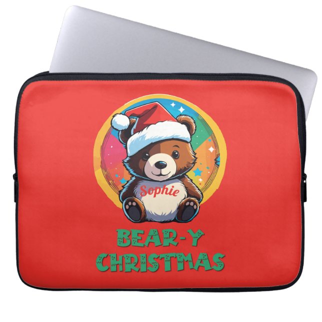 Schattige Schattig Kawaii Chibi Beer-y Kerst Beer Laptop Sleeve (Voorkant)