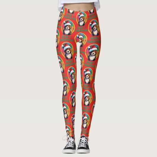 Schattige Schattig Kawaii Chibi Beer-y Kerst Beer Leggings (Voorkant)