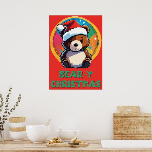 Schattige Schattig Kawaii Chibi Beer-y Kerst Beer Poster (Keuken)