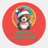 Schattige Schattig Kawaii Chibi Beer-y Kerst Beer Ronde Sticker (Voorkant)
