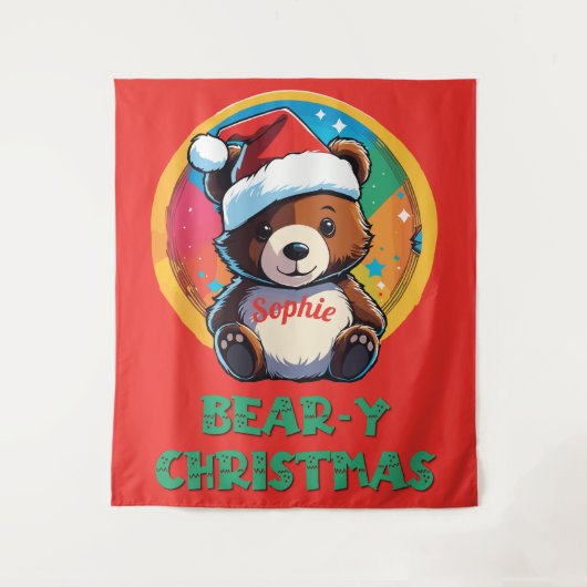 Schattige Schattig Kawaii Chibi Beer-y Kerst Beer Wandkleed (Voorkant)