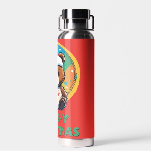 Schattige Schattig Kawaii Chibi Beer-y Kerst Beer Waterfles (Achterkant)
