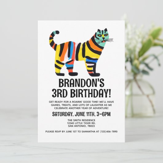 Schattige Schattig Kleurrijk Tijger Kind Verjaarda Kaart (Staand voorkant)