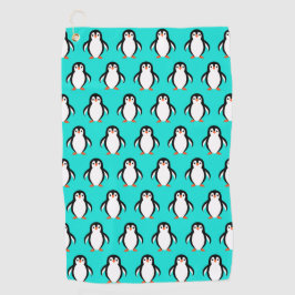 Schattige Schattig Pinguïns Patroon op Turquoise B Golfhanddoek