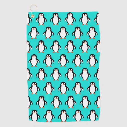 Schattige Schattig Pinguïns Patroon op Turquoise B Golfhanddoek (Voorkant)