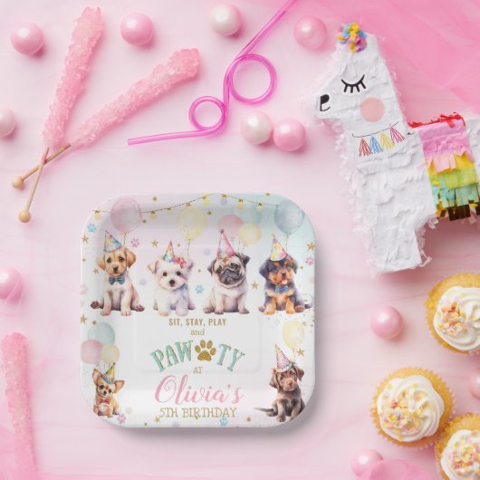 Schattige Schattig Puppy Dogs Ballonnen Verjaardag Papieren Bordje (Feest)