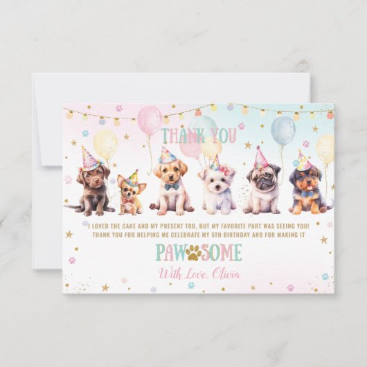 Schattige Schattig Puppy Hondenballonnen Verjaarda Bedankkaart (Voorkant)