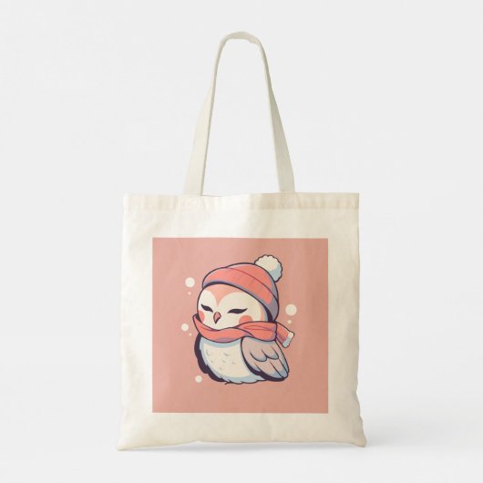 Schattige Schattig Roze Winter Kerstmis Uil Kawaii Tote Bag (Achterkant)