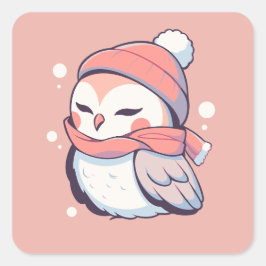 Schattige Schattig Roze Winter Kerstmis Uil Kawaii Vierkante Sticker