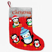 Schattige schattige pinguïn Merry-kerstnaam Kleine Kerstsok (Voorkant)