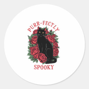 Schattige Schattigee Bloemen Zwarte Kat Puur Spook Ronde Sticker