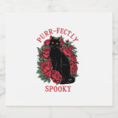 Schattige Schattigee Bloemen Zwarte Kat Puur Spook Sparkling Wijnetiket (Enkel label)