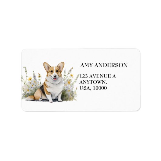 Schattige Schattigee Corgi met bloemen Etiket (Voorkant)