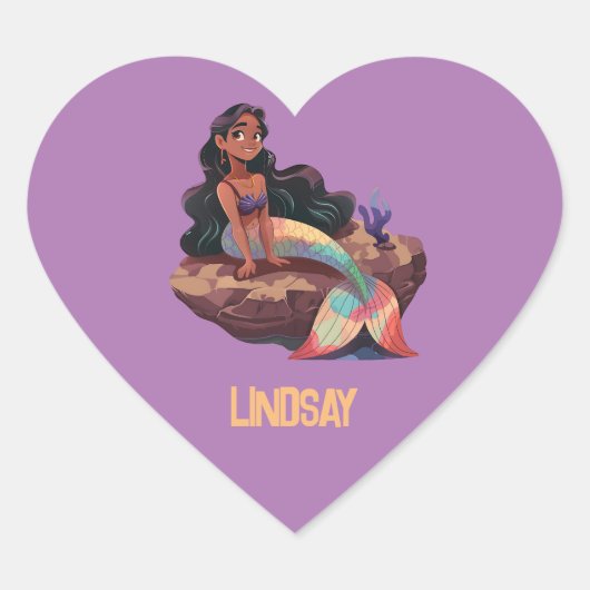 Schattige Schattigee Elegante Zeemeermin met Kinde Hart Sticker (Voorkant)