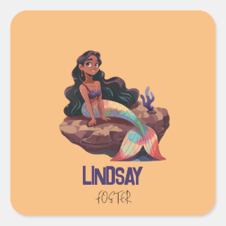 Schattige Schattigee Elegante Zeemeermin met Kinde Vierkante Sticker