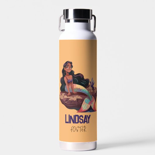 Schattige Schattigee Elegante Zeemeermin met Kinde Waterfles (Voorkant)