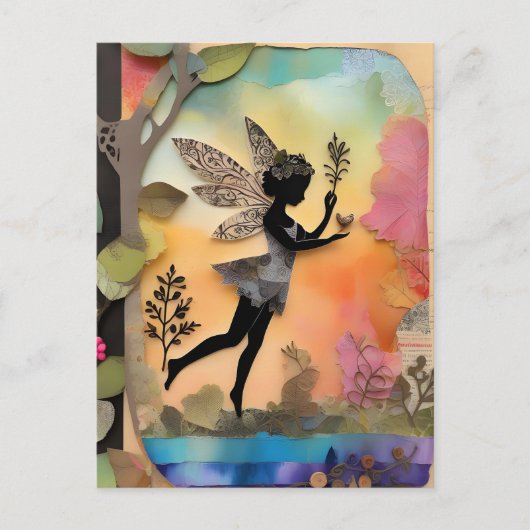Schattige Schattigee Fairy Mixed Media Collage Briefkaart (Voorkant)