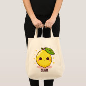 Schattige Schattigee gele citroen gepersonaliseerd Tote Bag (Voorkant (product))