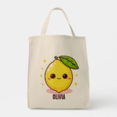 Schattige Schattigee gele citroen gepersonaliseerd Tote Bag (Achterkant)