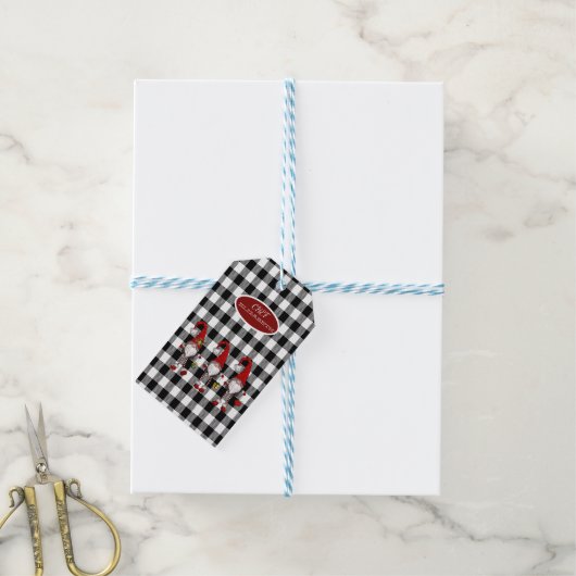 Schattige Schattigee Gnomen Buffalo Plaid Cadeaulabel (Met Touw)