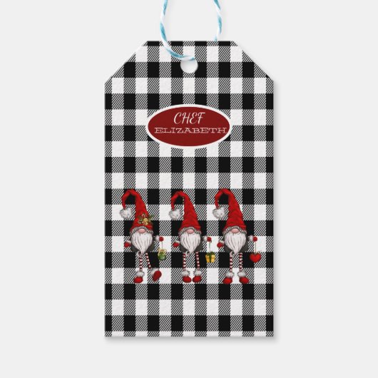 Schattige Schattigee Gnomen Buffalo Plaid Cadeaulabel (Voorkant)