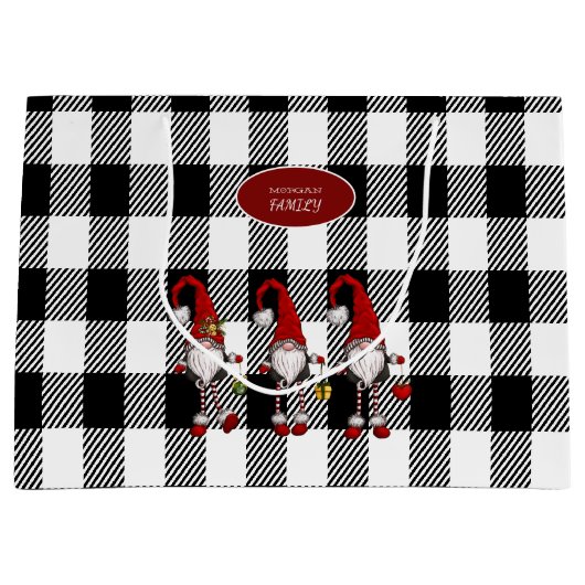 Schattige Schattigee Gnomen Buffalo Plaid Groot Cadeauzakje (Voorkant)