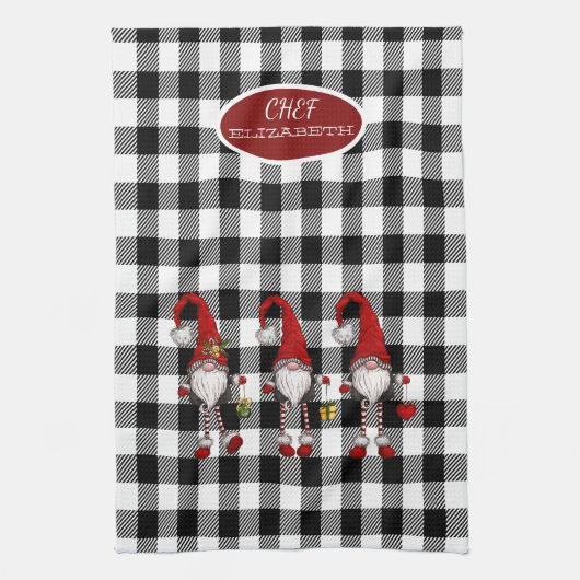 Schattige Schattigee Gnomen Buffalo Plaid Theedoek (Verticaal)