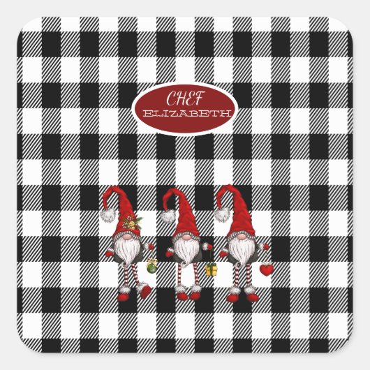 Schattige Schattigee Gnomen Buffalo Plaid Vierkante Sticker (Voorkant)