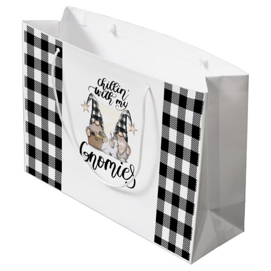 Schattige Schattigee Gnomen Zwart Buffel Plaid Groot Cadeauzakje (Achterkant Gekanteld)