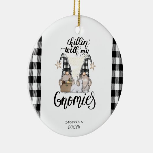 Schattige Schattigee Gnomen Zwart Buffel Plaid Keramisch Ornament (Rechts)