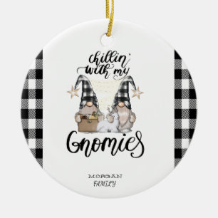 Schattige Schattigee Gnomen Zwart Buffel Plaid Keramisch Ornament