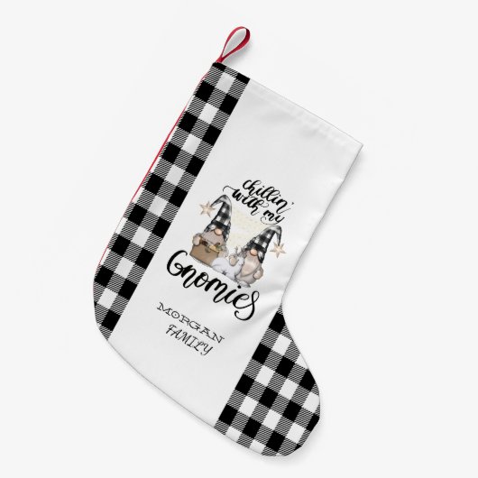 Schattige Schattigee Gnomen Zwart Buffel Plaid Kleine Kerstsok (Voorkant (Hangend))