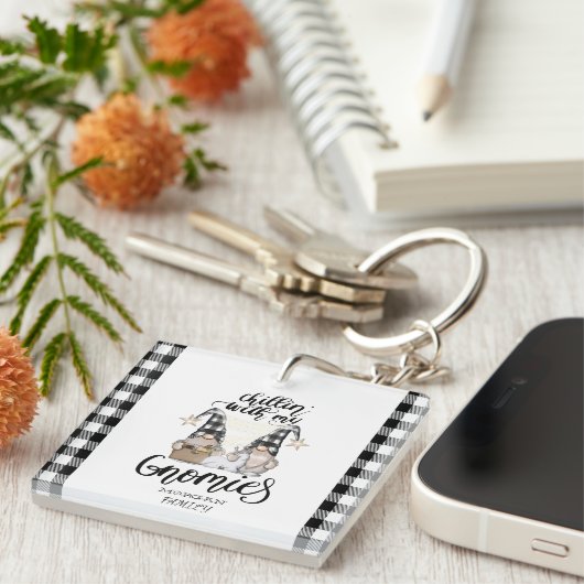 Schattige Schattigee Gnomen Zwart Buffel Plaid Sleutelhanger (Voorkant Rechts)