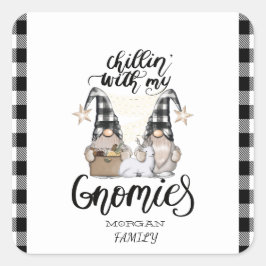 Schattige Schattigee Gnomen Zwart Buffel Plaid Vierkante Sticker